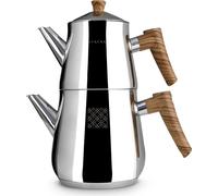 Serenk Definition Stainless Steel Teapot Set, 1L Teapot & 2L Lower Pot, Double-Stacked Design, Induction Compatible, Mirror Polished Finish