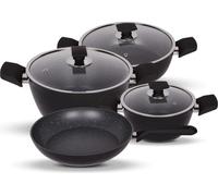 Serenk Excellence Non Stick Pots and Pans Set, 7 Pieces Granite Cookware Set with Induction Base, Non Toxic Deep and Flat Pots, Dishwasher Safe, Free, 7.8” - 9.4” - 10.2” - 10.2”