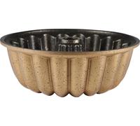 Serenk Fun Cooking Non Stick Aria Cake Pan, moule à gâteau Bundt avec revêtement mural en granit pour la cuisson, moule à gâteau avec corps en aluminium, doré, 9.8x3.5 pouces