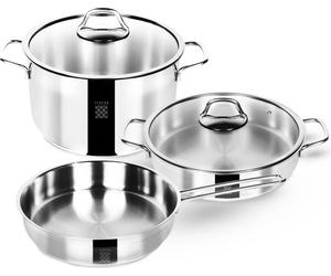 Serenk Modernist Stainless Steel Pots and Pans Set, 5 Piece Cookware with Induction Base, Deep and Flat Pots with Lids, Frying Pan, Dishwasher Safe, 9.4" - 10" - 10"
