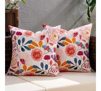 Serento Housse de Coussin 40 x 40 Rose d'Extérieur 40x40 cm Imperméables, Style Boho Floral, Lot de 2, Décoration Maison Style Ferme, Taie d'oreiller Imperméable Bleu Orange Feuilles pour Canapé