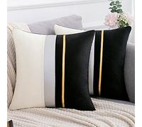 Serento Noir Patchwork Housse Coussin 2 Pièces 40x40 cm en Velours Décoratif Canapé Home Decor Taie d'oreiller Super Doux pour Canapé Maison Salon Chambre Décoration 16"x16"