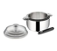 Série de 3 casseroles avec couvercles Salvaspazio+ en acier inoxydable + 1 poign - Lagostina - Argent - Inox inox G