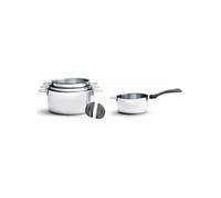 De Buyer - Lot de 4 casseroles en inox MILADY TWISTY amovibles, 1 queue et 2 anses en silicones noires - Diamètre 14/16/18/20 cm -, Gris