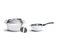 De Buyer - Lot de 4 casseroles en inox MILADY TWISTY amovibles, 1 queue et 2 anses en silicones noires - Diamètre 14/16/18/20 cm -, Gris