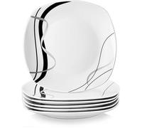 Série FIONA 6 Pièces Assiettes Plates en Porcelaine Service de Table 6 Noir et Blanc Motif Assiette Plate (6x)-24 7 cm ASSIETTE