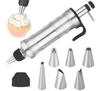 Seringue à garnir en acier inoxydable - Seringue à gâteau professionnelle - Pour décorer des gâteaux avec 6 douilles - Avec récipient transparent
