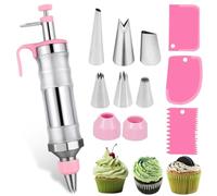 Seringue à gâteau en acier inoxydable avec 6 douilles, seringue à crème professionnelle, réutilisable, accessoire de pâtisserie pour décoration de gâteaux, beignets, cupcakes, pâtisseries (rose)