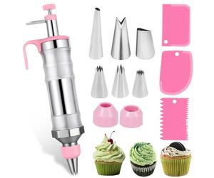 Seringue à gâteau en acier inoxydable avec 6 douilles, seringue à crème professionnelle, réutilisable, accessoire de pâtisserie pour décoration de gâteaux, beignets, cupcakes, pâtisseries (rose)