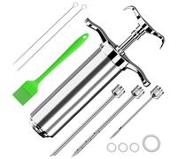 Seringue à Marinade,Injecteur à Sauce en Acier Inoxydable Seringue Patisserie Cuisine 60ml Avec 3 Aiguilles Pour Poulet Bœuf Dinde Viande Rôtis Barbecue BBQ (silver)1