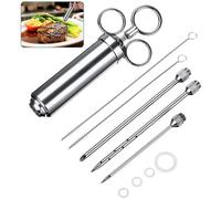 Seringue à marinade pour barbecue en acier inoxydable 60 ml avec 3 aiguilles et brosses de nettoyage - Parfaite pour une cuisine savoureuse !