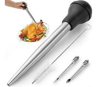 Seringue à poire à dinde en acier inoxydable pour la cuisson de la viande avec 2 aiguilles à marinade et 1 brosse de nettoyage pour la cuisine à la maison