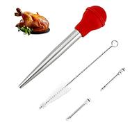 Seringue à poire à dinde pour la cuisine, grand injecteur de viande en acier inoxydable, avec brosse de nettoyage et 2 aiguilles à marinade, rouge