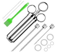 Seringue Alimentaire Cuisine 60ml avec 3 Aiguilles, Seringue pour Viande, Injecteur de Marinade, Seringue à Marinade pour Viande/BBQ/Steak/Porc/Poulet/Dinde (Argent)