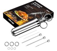 Seringue Alimentaire de Cuisine, Injecteur Marinade d'acier Inoxydable, injection Viande, Seringue à Marinade, 60 ML avec 3 Aiguilles + 6 Joints toriques de et 2 pinceaux de nettoyage (Argent)