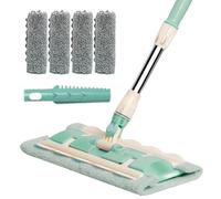 Serpillère À Poussière - Mop Réutilisable Avec 4 Têtes Lavables,Manche Télescopique Rotatif 360° et Raclette Anti-Poussière