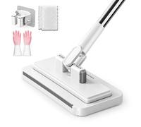 Serpillère avec système de Serrage à Pression, Balai Plat sans Contact, tête rotative à 360°, pour sols, carrelage, vitres, Cuisine et Salle de Bain