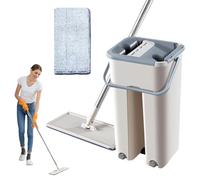 Serpillère de nettoyage pour sol plat | Serpillère plate à presser et seau | Serpillère et seau avec essoreuse | Ne touche pas le sol plat et seau | Utilisation humide et sèche | Balai plat pour sols