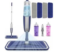 Serpillère en microfibre avec vaporisateur - Nettoyant pour sols - Pour nettoyer les sols - Tête pivotante à 360° - 4 tampons de rechange - 2 flacons - Gris