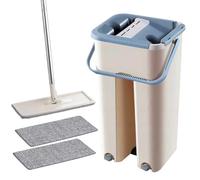 Serpillère plate avec seau à deux compartiments et tampons en microfibre - Manche télescopique, design compact, nettoyage efficace pour tous les sols