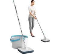 Serpillière avec seau - Kit de nettoyage des sols - Nettoyage hygiénique - Séparation des eaux sales - Hauteur : 128 cm - Blanc