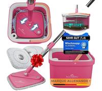 Serpillière et Seau Essoreur Système à 2 Compartiments avec 2 Tampons Microfibre - Rosa, Balai Plat de Set SERPILLERE