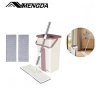 serpillière microfibre pliable-MENGDA-Balai serpillère raclette intégrée en seau essoreur-2 Chiffons mops-Mop Compact 360°-Kaki
