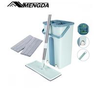 serpillière microfibre pliable-MENGDA-Balai serpillère raclette intégrée en seau essoreur-2 Chiffons mops- Pour Nettoyage de Sol