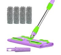 Serpillière pour Parquet, Mop Réutilisable avec 4 Têtes Lavables, Manche Télescopique Pivotant à 360° pour Multi-Surfaces