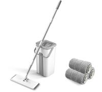 Serpillière Seau Essoreur, Balai Serpillère Essoreur avec Seau, Balai Plat Rotatif 360° avec Poignée en 125 cm, Mop Serpillere et