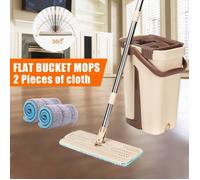 Serpillière Vadrouille Seau Nettoyage Plancher Balai à Tête Pivotante 360° + Seau + 2 Lingettes Microfibre Kaki
