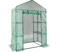 Serre accessible, 4,6 x 2,4 x 6,7 pieds Serre avec étagères, installation en quelques minutes, couverture en PE haute résistance avec portes et fenêtres et cadre en acier, adaptée à la plantation et a