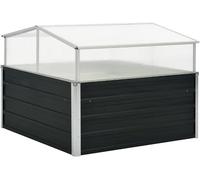 Serre anthracite de 100x100x77 cm, bac surélevé avec toit en polycarbonate, serre froide en acier galvanisé pour jardin, balcon et terrasse, jardinière sans fond pour plantes