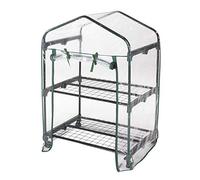 Serre avec 2 étagères en acier avec roues et bâche PVC transparente L 69 x P 49 x H 98