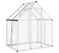 Serre avec cadre de fondation en aluminium argenté 169 x 114 x 195 cm | Panneaux en polycarbonate, système de gouttière, fenêtre d'aération réglable sur 5 positions, porte battante, montage rapide