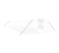 Serre avec cadre en acier Blanc 56 m² 14 x 4 x 2 m | Couverture en polyéthylène, indéchirable, résistante aux intempéries, porte enroulable et fenêtre en filet