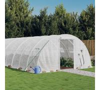 Serre avec cadre en acier, blanc, 72 m², 18 x 4 x 2 m, film PE résistant aux UV, fenêtre et porte enroulables, serre résistante aux intempéries pour culture, hivernage, protection des légumes et des