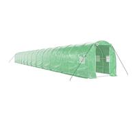 Serre avec cadre en acier, vert, 48 m², 24 x 2 x 2 m, film PE résistant aux UV, 4 fenêtres en filet enroulables, porte zippée, résistante aux intempéries pour culture, protection, hivernage des