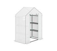 Serre de jardin 6 tablettes dim. 1,4L x 0,73l x 1,9H m porte déroulante fenêtres acier PE haute densité blanc Blanc G
