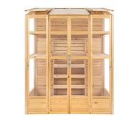 Serre de Jardin Adossée 2 m x 1,55 m en Bois Naturel Style Classique Haut Mur Peinture Imperméable Accessible Adossé 2 Portes Battantes Toit Ventilation Automatique Porte à Loquets [Jardinière INCLUS]