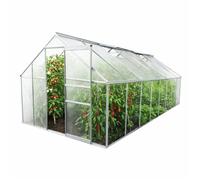 Serre de jardin polycarbonate 12,25 m² en alu 490 x 250 x 195 cm + anti-UV, fenêtres toit, porte coulissante, gouttières récup eau