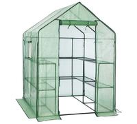 Serre de Jardin avec 10 Étagères Abri pour Plantes avec Porte Enroulable Fenêtre Fermeture Éclair 145 x 141 x 198 cm Vert