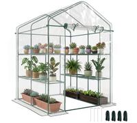 Serre de jardin avec étagères - Outsunny - 3 niveaux porte zippée légumes plantes fleurs - acier - 143x143x195cm - transparent