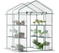 Serre de jardin avec šŠtagššres 3 niveaux, serre de balcon, bache renforcšŠe, chassis en acier, porte zippšŠe enroulable, pour lšŠgumes plantes fleurs, intšŠrieur et extšŠrieur, 143x143x195cm, vert