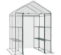 Serre de jardin avec étagères - Outsunny - 3 niveaux porte zippée légumes plantes fleurs - acier - 143x143x195cm - transparent