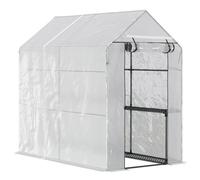 Serre de jardin - Outsunny - avec étagère 2 niveaux bâche renforcée 140 g/m² porte zippée - acier PE - 186x120x190cm - blanc