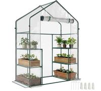 Serre de jardin - Outsunny - étagères 3 niveaux balcon bâche renforcée porte zippée enroulable - acier - 142x73x195cm - vert