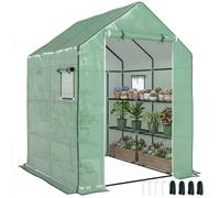 Serre de jardin - Outsunny - PE avec étagères 3 niveaux bâche renforcée 135 g/m² porte zippée - acier - 140x143x190cm - vert