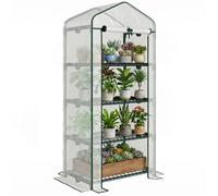 Serre de jardin - Outsunny - PE étagères 4 niveaux balcon bâche renforcée 140 g/m² fleurs - acier - 70x50x160cm - blanc