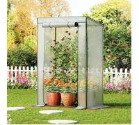 Serre de Jardin Serre à Tomates avec Barre de Renfort sur Le Toit Plat Porte Enroulable Abri Potager pour Plantes Blanc